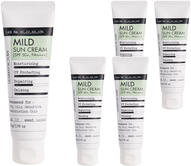 더마팩토리 비건인증 무기자차 마일드 편백수 선크림 SPF50+ PA++++, 50g, 5개