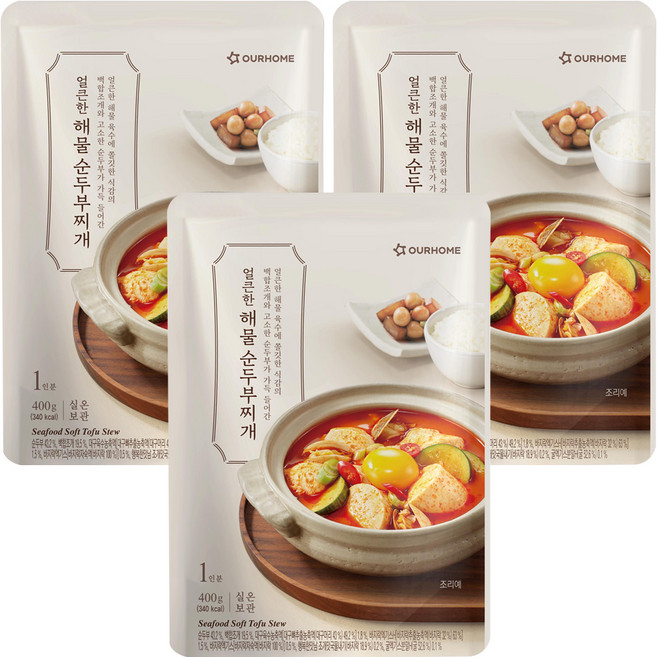 아워홈 얼큰한 해물 순두부찌개, 400g, 3개