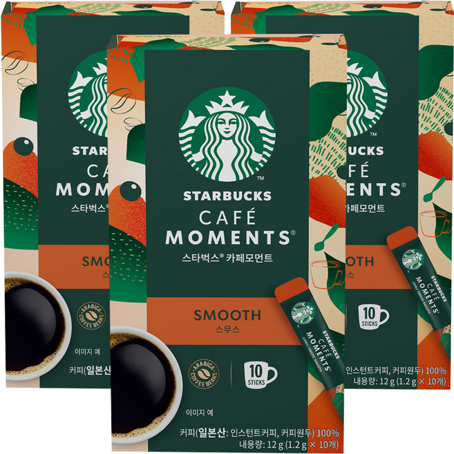 스타벅스 카페모먼트 스무스 원두커피믹스, 1.2g, 10개입, 3개