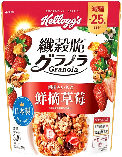 Kellogg's 家樂氏 Granola 纖穀脆 鮮摘草莓, 300g, 1包