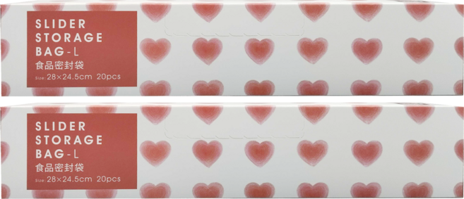 SHIMOYAMA 印花風愛心滑扣夾鏈PE保鮮分裝袋, 大款(L), 20個, 2盒