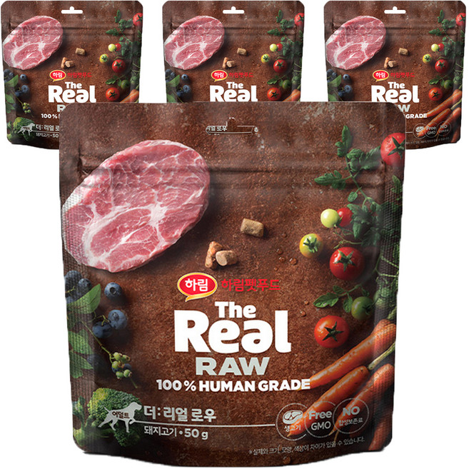 하림펫푸드 어덜트 강아지 더리얼 로우 건조사료, 돼지, 50g, 4개