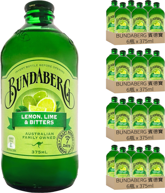 BUNDABERG 賓德寶 檸檬風味氣泡飲, 375ml, 24瓶