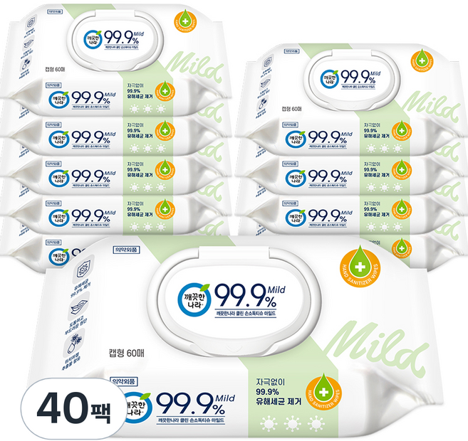 깨끗한나라 클린 손소독티슈 마일드 캡형, 40개, 60매