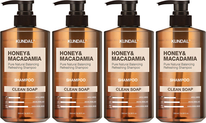 쿤달 허니 앤드 마카다미아 네이처 샴푸 클린솝향, 500ml, 4개