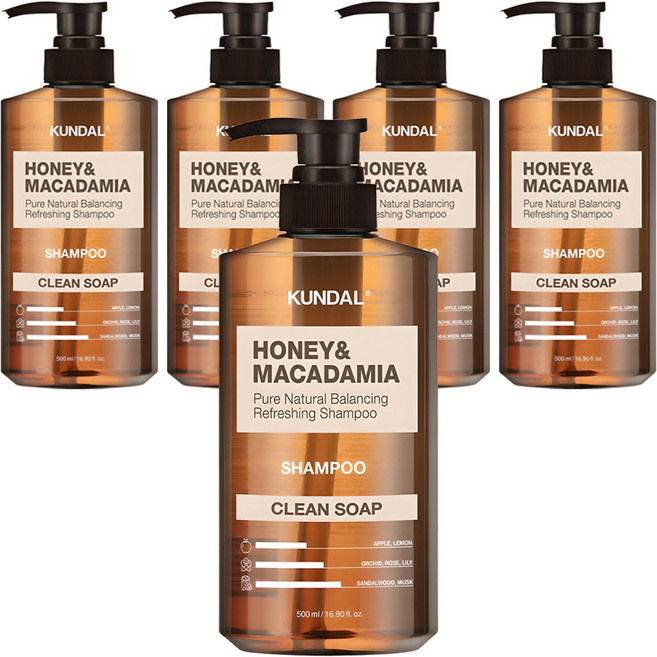 쿤달 허니 앤드 마카다미아 네이처 샴푸 클린솝향, 500ml, 5개