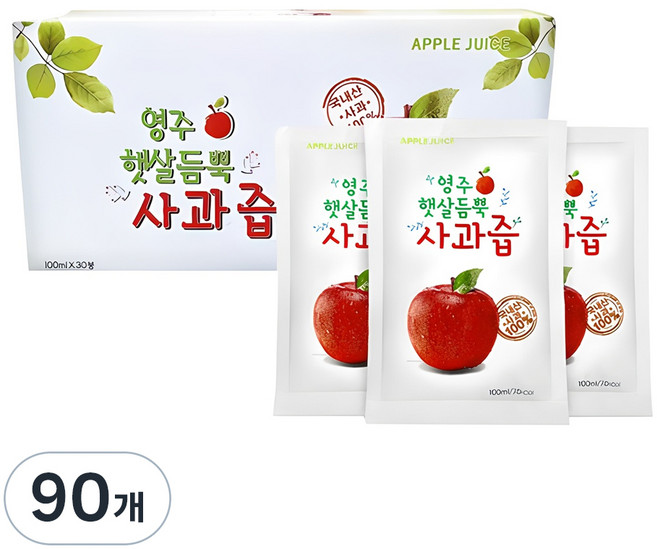 영주 햇살듬뿍 사과즙, 100ml, 90개