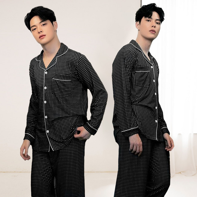 테라우드 남성용 피치기모 잔체크 잠옷 상하의 2세트