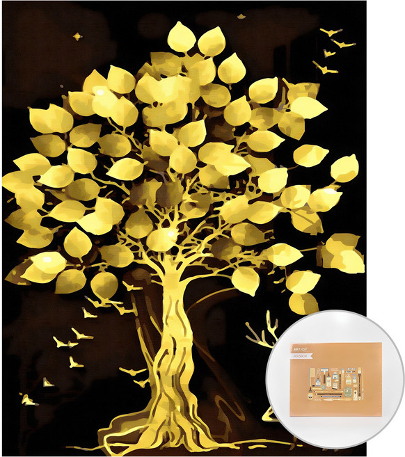 아트조이 DIY 명화 그리기 세트 40 x 50 cm 세로형, 황금재물나무골드펄, 1개