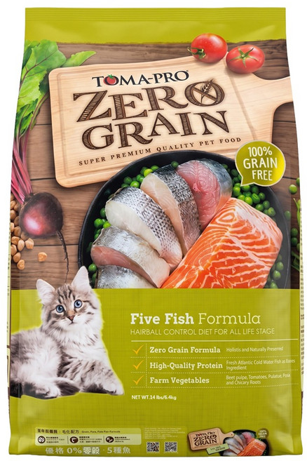 TOMA-PRO 優格 全齡貓 零穀乾飼料, 1袋, 14lb, 5種魚