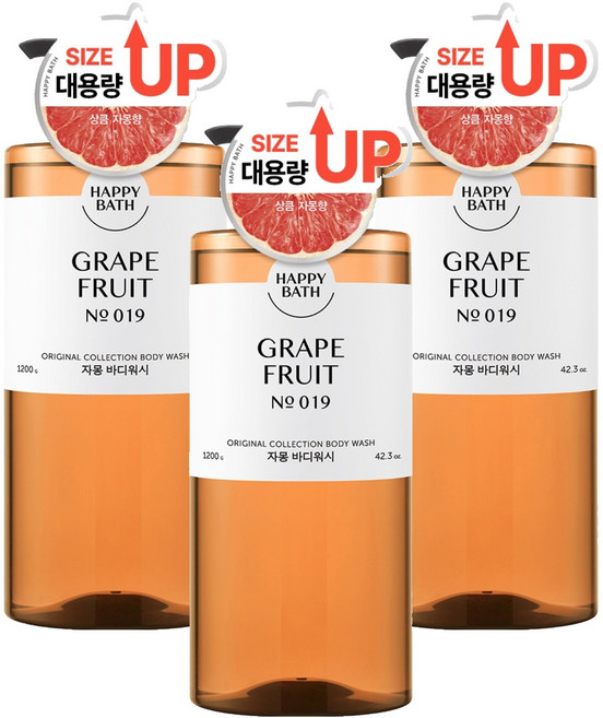 해피바스 오리지널컬렉션 등드름 약산성 대용량 자몽 바디워시, 1.2kg, 3개