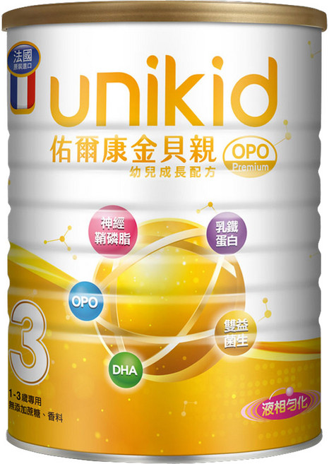 unikid 佑爾康 金貝親 OPO Premium 幼兒成長配方 3號 奶粉 1~3歲, 850g, 1罐