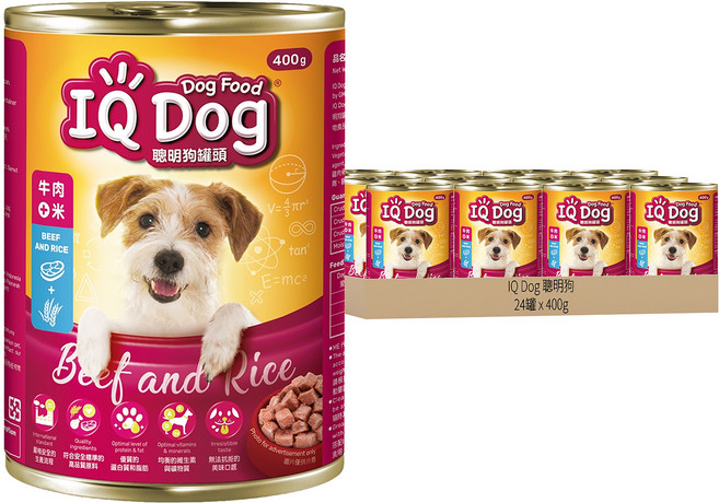 IQ Dog 聰明狗 成犬罐頭, 牛肉 + 米口味, 400g, 24罐