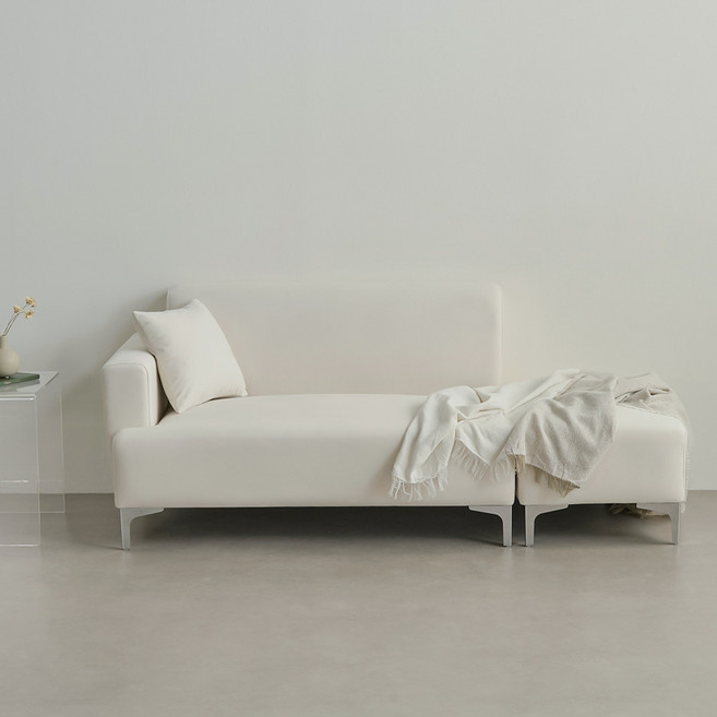 퍼리든 몽듀 패브릭 2인용 쇼파 팔걸이 우형 + 쿠션 + 스툴 세트 방문설치, 아이보리