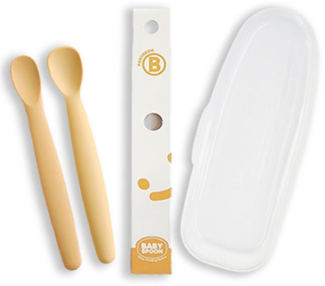 판테온 실리콘 초기 중기 이유식 스푼 대 + 소 + 케이스 세트, 허니 옐로우, 1세트