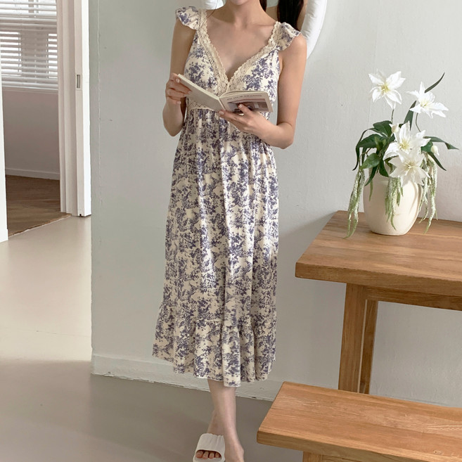 afinar 女性蕾絲附胸墊睡衣連身裙