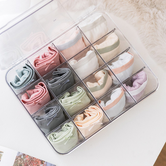 리빙공감 DIY 덮개형 아크릴 정리함 속옷 양말 수납함, 투명, 1개