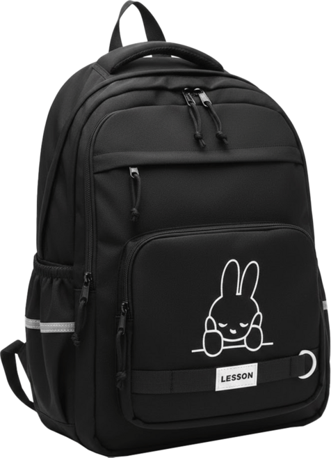 FROM HEAVEN Disli兔子刺繡蘇格蘭後背包 H893, 黑色