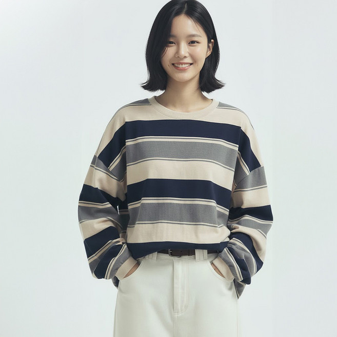 메이첼 여성용 세리프 배색 스트라이프 티셔츠 12424