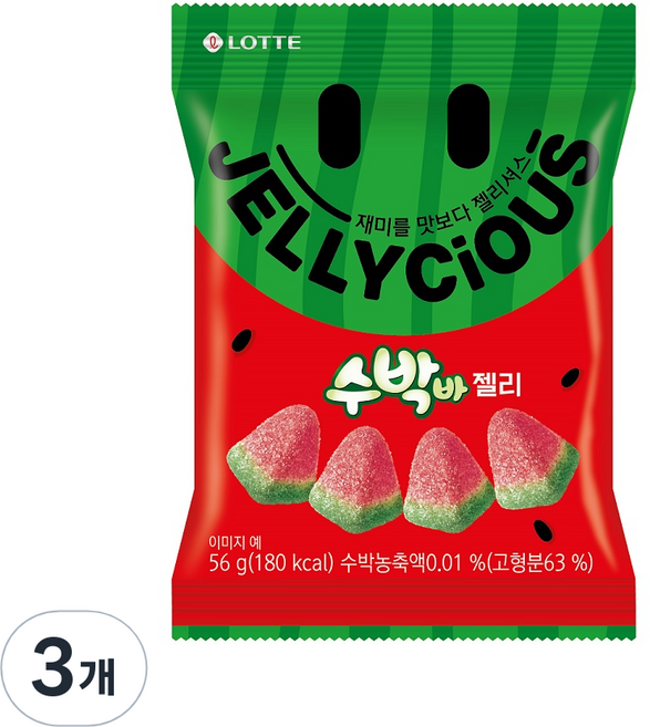 젤리셔스 수박바 젤리, 56g, 3개