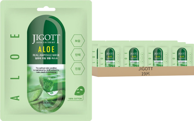 JIGOTT 鎖水保濕安瓶面膜 蘆薈修復, 1入, 19片