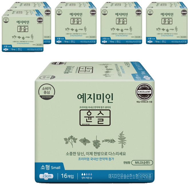 예지미인 윤슬 순한순면 생리대 날개형, 소형, 16개입, 6개
