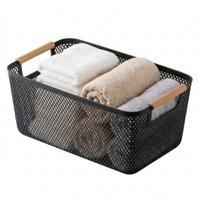 러블비 손잡이 다용도 욕실 주방 수납박스, 블랙, 1개