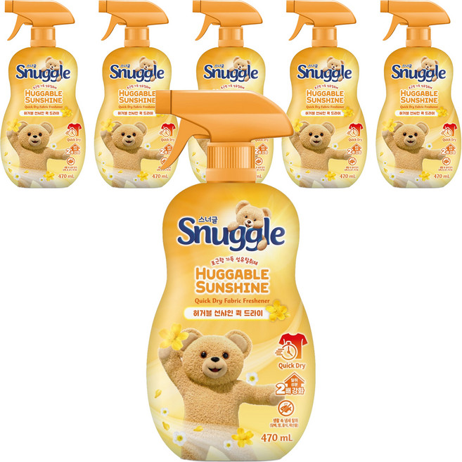 스너글 허거블 선샤인 퀵 드라이 섬유탈취제 본품, 470ml, 6개