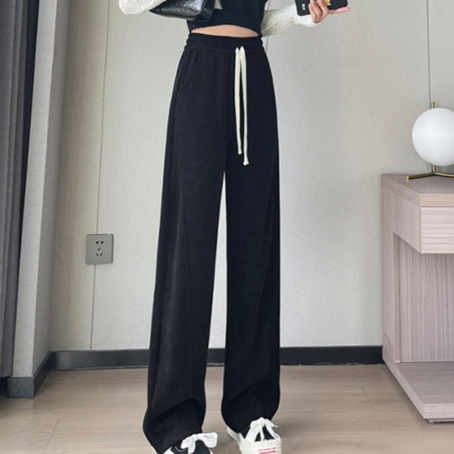 구디프 여성용 사선 절개라인 밴딩 와이드 트레이닝 팬츠