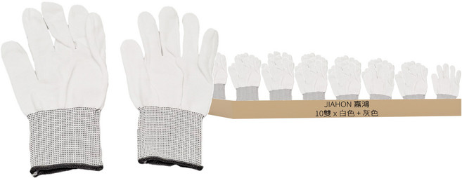 JIAHON 嘉鴻 合手型棉紗手套 L 10雙, 白色 + 灰色, 1包