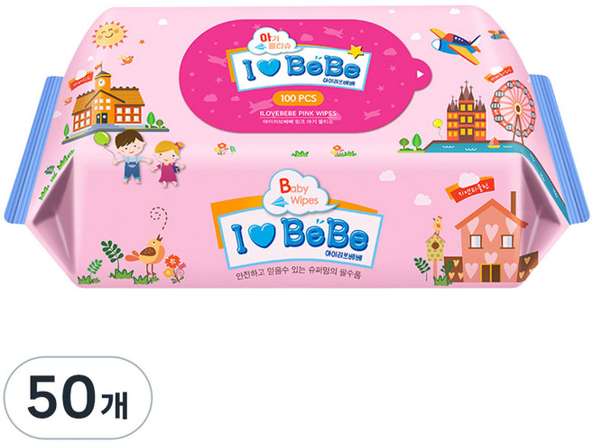 아이러브베베 물티슈 핑크 리필형 43gsm, 100개입, 50개