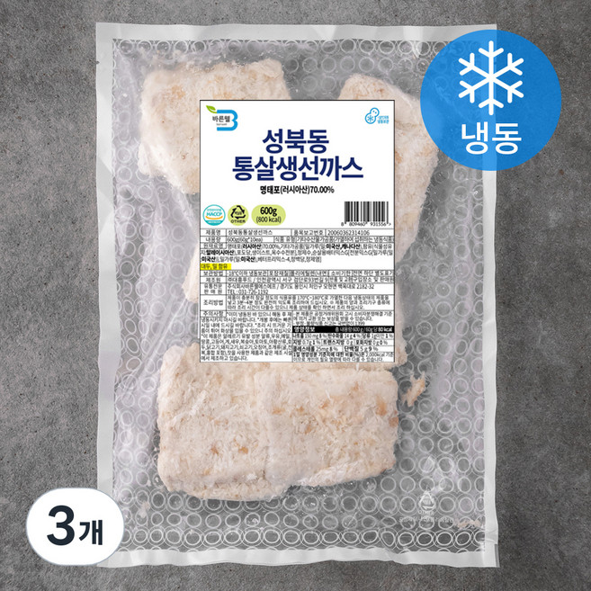 바른웰 성북동 통살 생선까스 10개입 (냉동), 600g, 3개