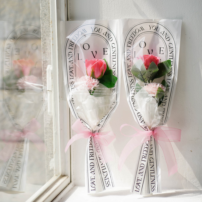 아스파시아 비누꽃 코린느 장미퐁퐁 두 송이 꽃다발 + 쇼핑백, 핑크 + 핑크, 2세트