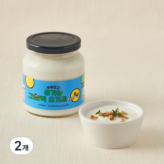 우유창고 유기가공식품 인증 그릭요거트 플레인, 340g, 2개