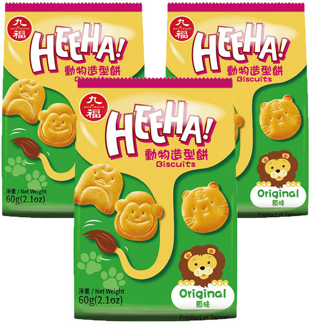 九福 動物造型餅乾 九種動物造型 小巧可愛 適合大人小孩, 60g, 3包