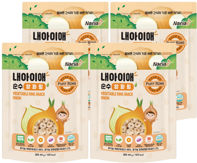 내아이애 순수 야채 양파링, 양파맛, 40g, 4개