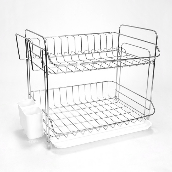 4BNK 연마제 없는 스텐 식기건조대 C형, 2단, 실버 + 화이트, 1개