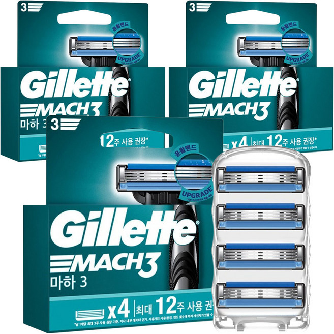 질레트 정품 마하3 면도날, 4개입, 3개