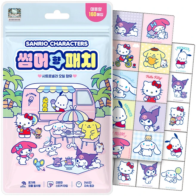 아텍스 유아용 산리오 캐릭터즈 썸머향패치 날벌레 기피제 대용량 160p 세트, 혼합색상, 1세트 - 쿠팡