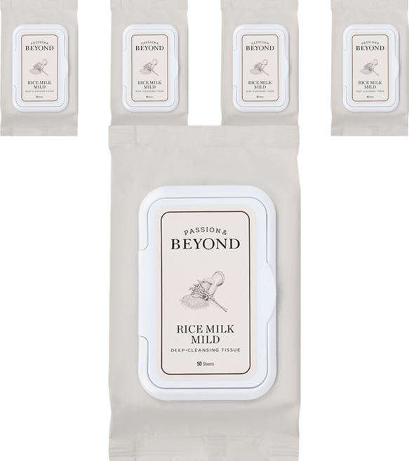 비욘드 라이스밀크 마일드 딥 클렌징 티슈, 50매입, 5개