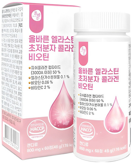 올바른 엘라스틴 초저분자 콜라겐 비오틴, 60정, 1개