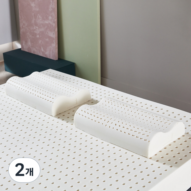 엔씨엘 천연라텍스 굴곡형 베개 + 속커버, 2개