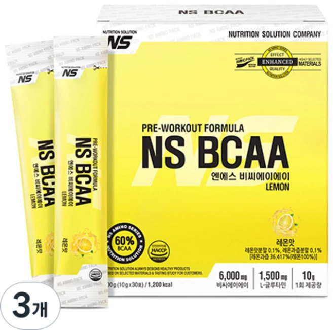 엔에스 BCAA스틱 아미노산 보충제 레몬맛 30p, 3개, 300g - 쿠팡