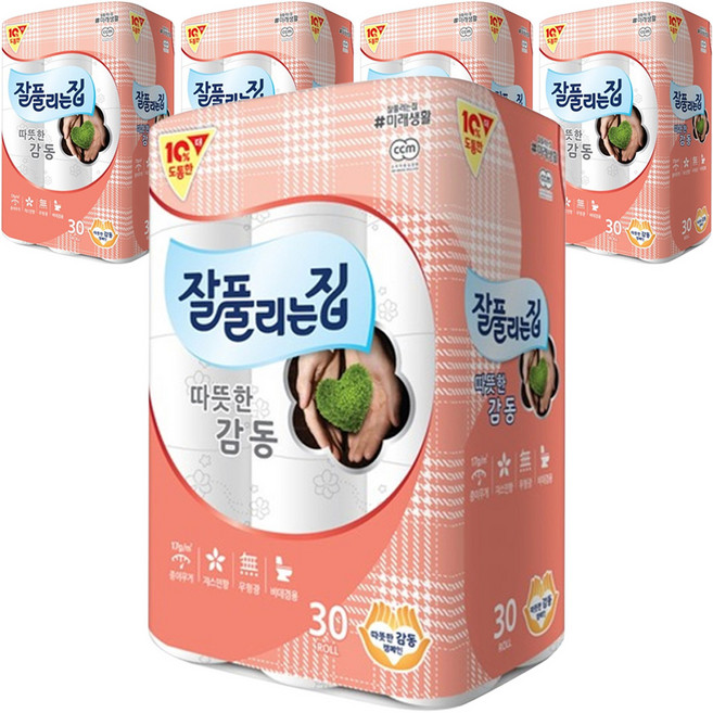 잘풀리는집 따뜻한감동 3겹 고급롤화장지, 25m, 30개입, 5개