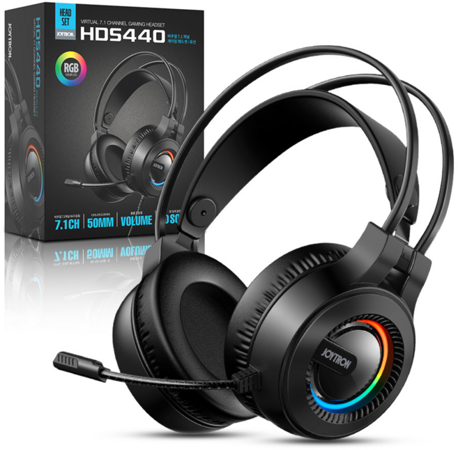 조이트론 버추얼 7.1채널 서라운드 노이즈캔슬링마이크 PC 게이밍 유선 헤드셋, HDS440, 블랙