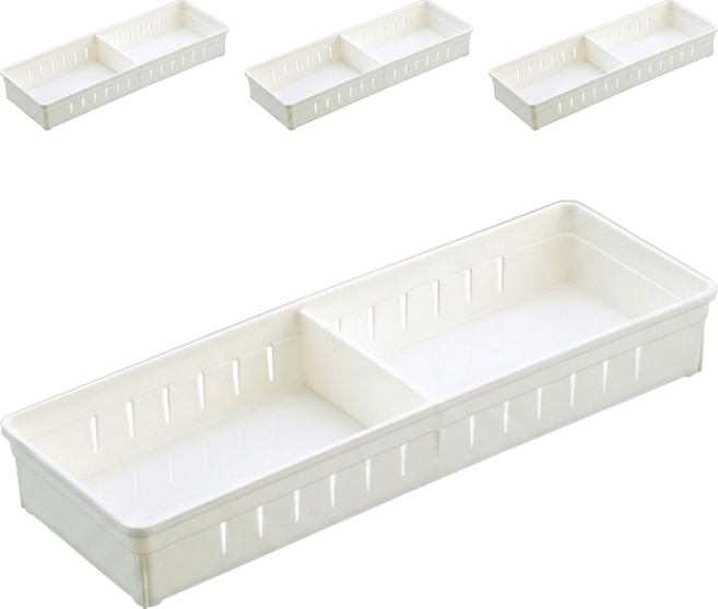 小麥購物 日式桌面抽屜收納盒 C404 大 隔板 103g 4個, 白色