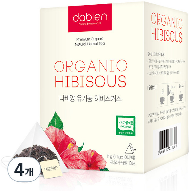 다비앙 유기농 히비스커스차 침출차 티백, 1.1g, 10개입, 4개
