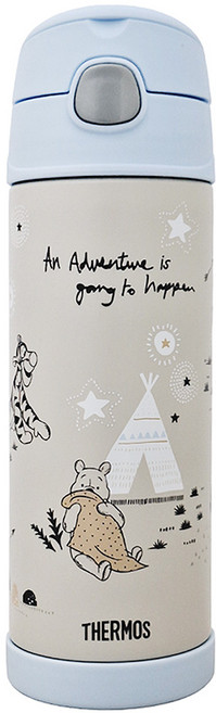THERMOS 膳魔師 兩用上蓋不鏽鋼保冷瓶 F4021CWP-WW, 小熊維尼露營篇 藍色, 470ml, 1個
