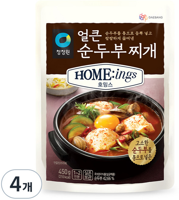 청정원 호밍스 얼큰 순두부찌개, 450g, 4개