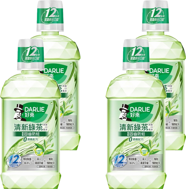 DARLIE 好來 清新綠茶漱口水 12小時持久清新 無酒精配方, 500ml, 4瓶